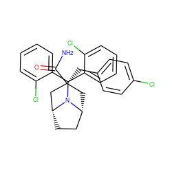 NC(=O)[C@@]1(Cc2ccc(Cl)cc2)C[C@@H]2CC[C@H](C1)N2C(c1ccccc1Cl)c1ccccc1Cl ZINC000103228781