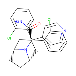 NC(=O)[C@@]1(c2ccncc2)C[C@@H]2CC[C@H](C1)N2C(c1ccccc1Cl)c1ccccc1Cl ZINC000103229893