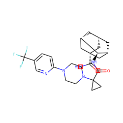 NC(=O)[C@@]12C[C@H]3C[C@@H](C1)[C@H](NC(=O)C1(N4CCN(c5ccc(C(F)(F)F)cn5)CC4)CC1)[C@H](C3)C2 ZINC000100066657