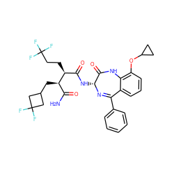 NC(=O)[C@@H](CC1CC(F)(F)C1)[C@@H](CCC(F)(F)F)C(=O)N[C@H]1N=C(c2ccccc2)c2cccc(OC3CC3)c2NC1=O ZINC000205757806