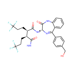 NC(=O)[C@@H](CCC(F)(F)F)[C@@H](CCC(F)(F)F)C(=O)N[C@H]1N=C(c2ccc(CO)cc2)c2ccccc2NC1=O ZINC000210778974