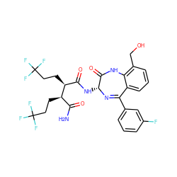 NC(=O)[C@@H](CCC(F)(F)F)[C@@H](CCC(F)(F)F)C(=O)N[C@H]1N=C(c2cccc(F)c2)c2cccc(CO)c2NC1=O ZINC000210790589