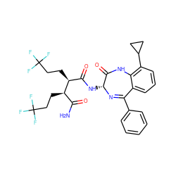 NC(=O)[C@@H](CCC(F)(F)F)[C@@H](CCC(F)(F)F)C(=O)N[C@H]1N=C(c2ccccc2)c2cccc(C3CC3)c2NC1=O ZINC000210767568