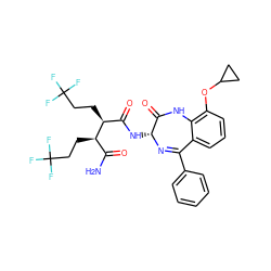 NC(=O)[C@@H](CCC(F)(F)F)[C@@H](CCC(F)(F)F)C(=O)N[C@H]1N=C(c2ccccc2)c2cccc(OC3CC3)c2NC1=O ZINC000210756178