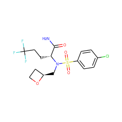 NC(=O)[C@@H](CCC(F)(F)F)N(C[C@@H]1CCO1)S(=O)(=O)c1ccc(Cl)cc1 ZINC000073196427