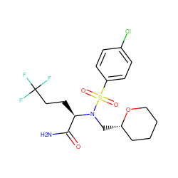 NC(=O)[C@@H](CCC(F)(F)F)N(C[C@H]1CCCCO1)S(=O)(=O)c1ccc(Cl)cc1 ZINC000073163398