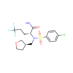 NC(=O)[C@@H](CCC(F)(F)F)N(C[C@H]1CCOC1)S(=O)(=O)c1ccc(Cl)cc1 ZINC000073196425