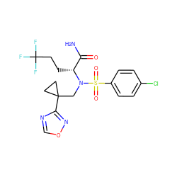 NC(=O)[C@@H](CCC(F)(F)F)N(CC1(c2ncon2)CC1)S(=O)(=O)c1ccc(Cl)cc1 ZINC000084689211