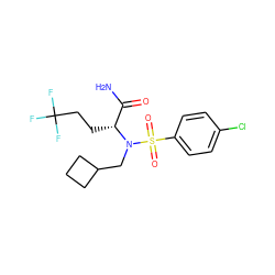 NC(=O)[C@@H](CCC(F)(F)F)N(CC1CCC1)S(=O)(=O)c1ccc(Cl)cc1 ZINC000073162636