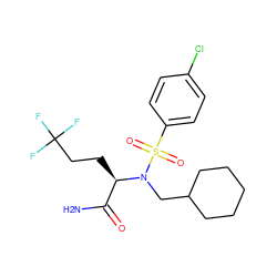 NC(=O)[C@@H](CCC(F)(F)F)N(CC1CCCCC1)S(=O)(=O)c1ccc(Cl)cc1 ZINC000073162628