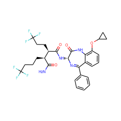 NC(=O)[C@@H](CCCC(F)(F)F)[C@@H](CCC(F)(F)F)C(=O)N[C@H]1N=C(c2ccccc2)c2cccc(OC3CC3)c2NC1=O ZINC000210744602