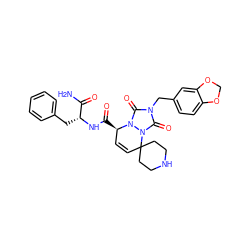 NC(=O)[C@@H](Cc1ccccc1)NC(=O)[C@@H]1C=CC2(CCNCC2)n2c(=O)n(Cc3ccc4c(c3)OCO4)c(=O)n21 ZINC000029417187