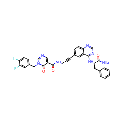 NC(=O)[C@@H](Cc1ccccc1)Nc1ncnc2ccc(C#CCNC(=O)c3cncn(Cc4ccc(F)c(F)c4)c3=O)cc12 ZINC000096176274