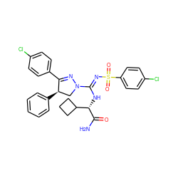 NC(=O)[C@@H](N/C(=N\S(=O)(=O)c1ccc(Cl)cc1)N1C[C@@H](c2ccccc2)C(c2ccc(Cl)cc2)=N1)C1CCC1 ZINC000095576035