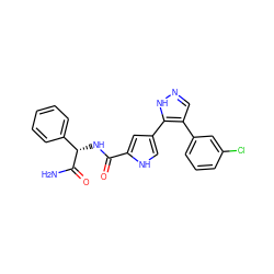 NC(=O)[C@@H](NC(=O)c1cc(-c2[nH]ncc2-c2cccc(Cl)c2)c[nH]1)c1ccccc1 ZINC000014959198