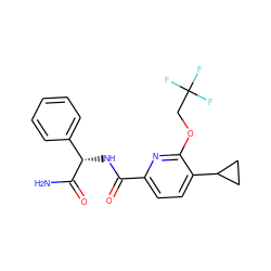 NC(=O)[C@@H](NC(=O)c1ccc(C2CC2)c(OCC(F)(F)F)n1)c1ccccc1 ZINC000143393213