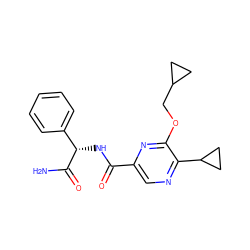 NC(=O)[C@@H](NC(=O)c1cnc(C2CC2)c(OCC2CC2)n1)c1ccccc1 ZINC000207345299