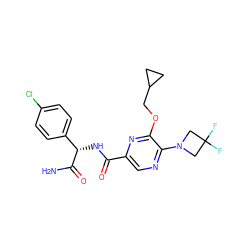 NC(=O)[C@@H](NC(=O)c1cnc(N2CC(F)(F)C2)c(OCC2CC2)n1)c1ccc(Cl)cc1 ZINC000207399122