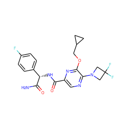 NC(=O)[C@@H](NC(=O)c1cnc(N2CC(F)(F)C2)c(OCC2CC2)n1)c1ccc(F)cc1 ZINC000207393094