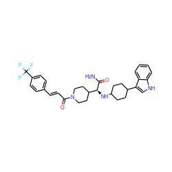 NC(=O)[C@@H](NC1CCC(c2c[nH]c3ccccc23)CC1)C1CCN(C(=O)/C=C/c2ccc(C(F)(F)F)cc2)CC1 ZINC000073166298