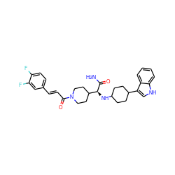 NC(=O)[C@@H](NC1CCC(c2c[nH]c3ccccc23)CC1)C1CCN(C(=O)/C=C/c2ccc(F)c(F)c2)CC1 ZINC000073167526