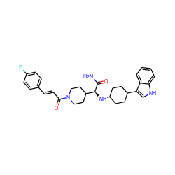 NC(=O)[C@@H](NC1CCC(c2c[nH]c3ccccc23)CC1)C1CCN(C(=O)/C=C/c2ccc(F)cc2)CC1 ZINC000073169797