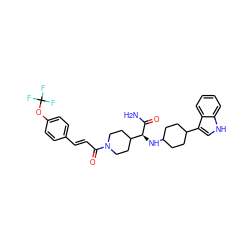 NC(=O)[C@@H](NC1CCC(c2c[nH]c3ccccc23)CC1)C1CCN(C(=O)/C=C/c2ccc(OC(F)(F)F)cc2)CC1 ZINC000073166307