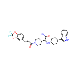 NC(=O)[C@@H](NC1CCC(c2c[nH]c3ccccc23)CC1)C1CCN(C(=O)/C=C/c2ccc3c(c2)OC(F)(F)O3)CC1 ZINC000168370852