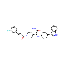 NC(=O)[C@@H](NC1CCC(c2c[nH]c3ccccc23)CC1)C1CCN(C(=O)/C=C/c2cccc(F)c2)CC1 ZINC000073165101