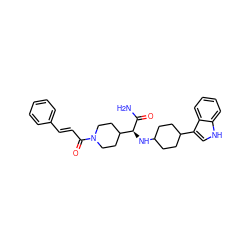 NC(=O)[C@@H](NC1CCC(c2c[nH]c3ccccc23)CC1)C1CCN(C(=O)/C=C/c2ccccc2)CC1 ZINC000073169749