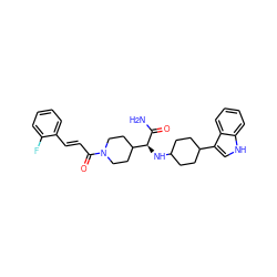 NC(=O)[C@@H](NC1CCC(c2c[nH]c3ccccc23)CC1)C1CCN(C(=O)/C=C/c2ccccc2F)CC1 ZINC000073165110