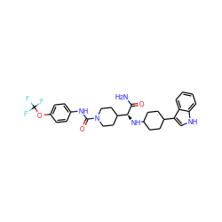 NC(=O)[C@@H](NC1CCC(c2c[nH]c3ccccc23)CC1)C1CCN(C(=O)Nc2ccc(OC(F)(F)F)cc2)CC1 ZINC000168017952