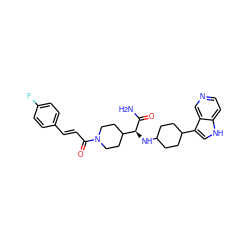 NC(=O)[C@@H](NC1CCC(c2c[nH]c3ccncc23)CC1)C1CCN(C(=O)/C=C/c2ccc(F)cc2)CC1 ZINC000168123764