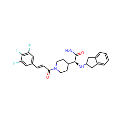 NC(=O)[C@@H](NC1Cc2ccccc2C1)C1CCN(C(=O)/C=C/c2cc(F)c(F)c(F)c2)CC1 ZINC000073169722