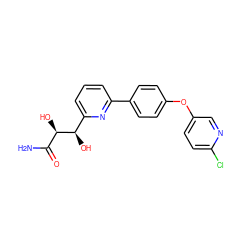 NC(=O)[C@@H](O)[C@H](O)c1cccc(-c2ccc(Oc3ccc(Cl)nc3)cc2)n1 ZINC000205452925