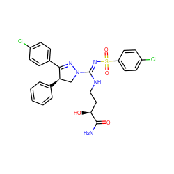 NC(=O)[C@@H](O)CCN/C(=N\S(=O)(=O)c1ccc(Cl)cc1)N1C[C@@H](c2ccccc2)C(c2ccc(Cl)cc2)=N1 ZINC000095577724