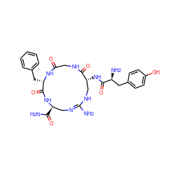NC(=O)[C@@H]1C/N=C(/N)NC[C@@H](NC(=O)[C@@H](N)Cc2ccc(O)cc2)C(=O)NCC(=O)N[C@@H](Cc2ccccc2)C(=O)N1 ZINC000096924177