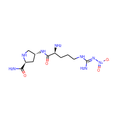 NC(=O)[C@@H]1C[C@@H](NC(=O)[C@@H](N)CCCN/C(N)=N/[N+](=O)[O-])CN1 ZINC000013531446