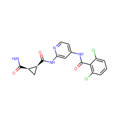 NC(=O)[C@@H]1C[C@@H]1C(=O)Nc1cc(NC(=O)c2c(Cl)cccc2Cl)ccn1 ZINC000096929221