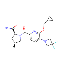 NC(=O)[C@@H]1C[C@H](F)CN1C(=O)c1ccc(N2CC(F)(F)C2)c(OCC2CC2)n1 ZINC000146250878