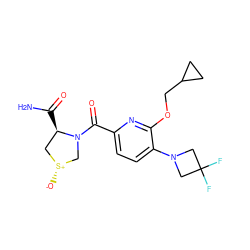 NC(=O)[C@@H]1C[S@@+]([O-])CN1C(=O)c1ccc(N2CC(F)(F)C2)c(OCC2CC2)n1 ZINC000146328587