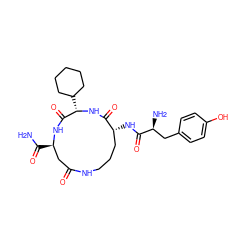 NC(=O)[C@@H]1CC(=O)NCCC[C@@H](NC(=O)[C@@H](N)Cc2ccc(O)cc2)C(=O)N[C@@H](C2CCCCC2)C(=O)N1 ZINC000026183353