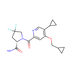 NC(=O)[C@@H]1CC(F)(F)CN1C(=O)c1cc(OCC2CC2)c(C2CC2)cn1 ZINC000146409495