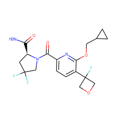 NC(=O)[C@@H]1CC(F)(F)CN1C(=O)c1ccc(C2(F)COC2)c(OCC2CC2)n1 ZINC000146438665