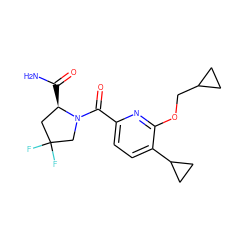 NC(=O)[C@@H]1CC(F)(F)CN1C(=O)c1ccc(C2CC2)c(OCC2CC2)n1 ZINC000146197690