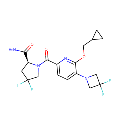 NC(=O)[C@@H]1CC(F)(F)CN1C(=O)c1ccc(N2CC(F)(F)C2)c(OCC2CC2)n1 ZINC000146211243