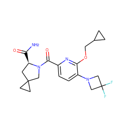 NC(=O)[C@@H]1CC2(CC2)CN1C(=O)c1ccc(N2CC(F)(F)C2)c(OCC2CC2)n1 ZINC000146212700