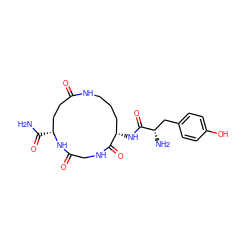 NC(=O)[C@@H]1CCC(=O)NCCC[C@H](NC(=O)[C@@H](N)Cc2ccc(O)cc2)C(=O)NCC(=O)N1 ZINC000029478782