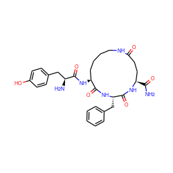 NC(=O)[C@@H]1CCC(=O)NCCCC[C@H](NC(=O)[C@@H](N)Cc2ccc(O)cc2)C(=O)N[C@@H](Cc2ccccc2)C(=O)N1 ZINC000096904701