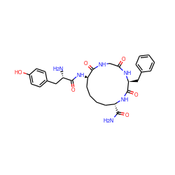 NC(=O)[C@@H]1CCCC[C@@H](NC(=O)[C@@H](N)Cc2ccc(O)cc2)C(=O)NCC(=O)N[C@@H](Cc2ccccc2)C(=O)N1 ZINC000036216404